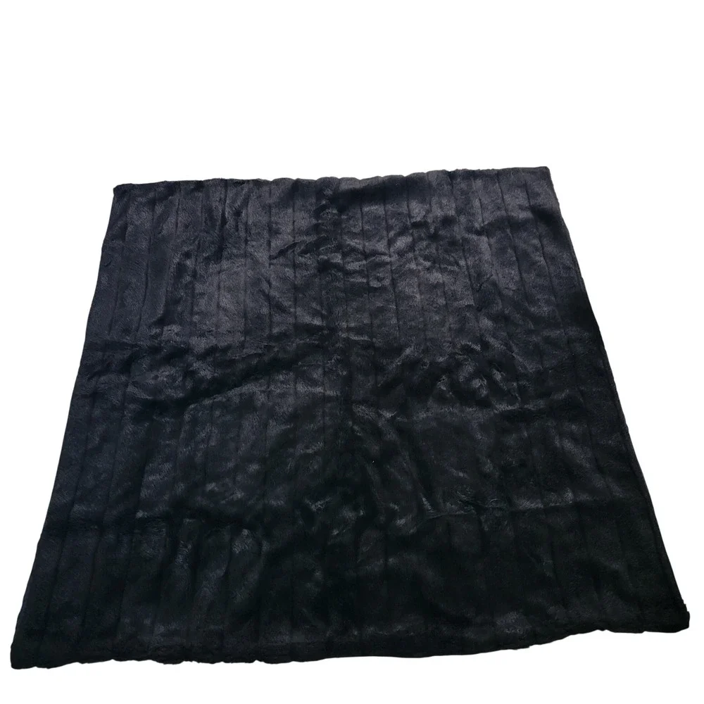 Vtg Monterey Mills Mon Ami Lap Throw Blanket Black Faux Fur Ribbed Vintage Style